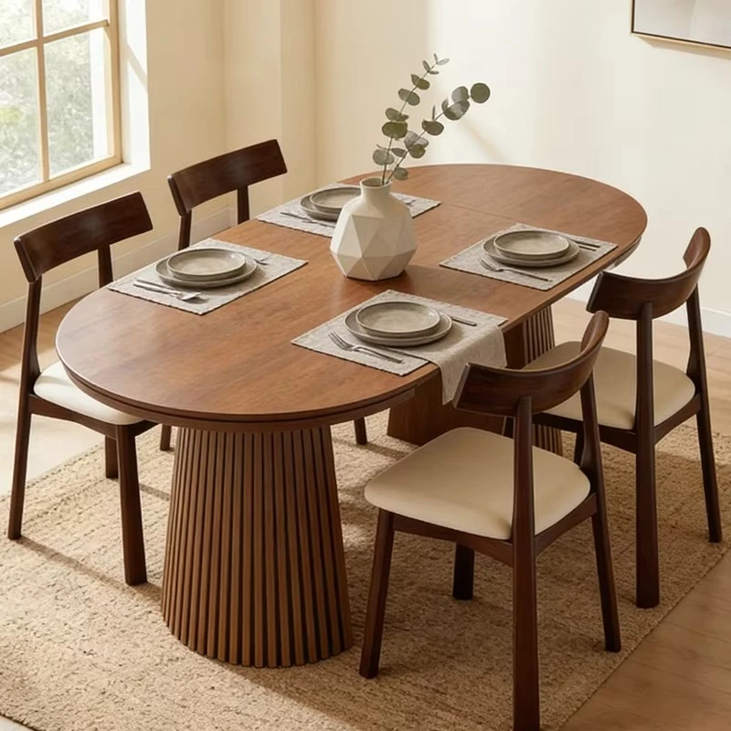 #Round Extendable Dining Table Expandable Oval Table Mid-Century Solid Wood Round