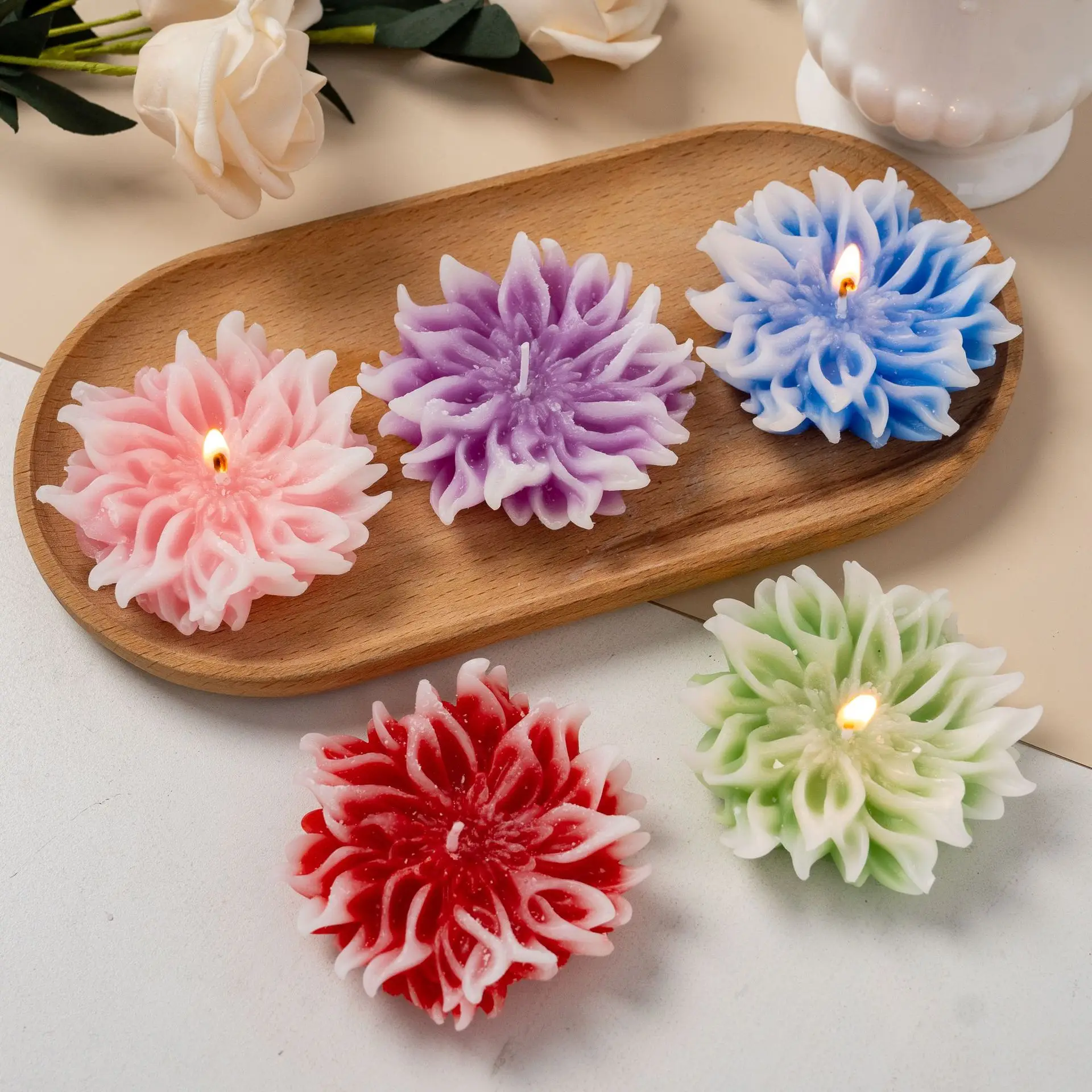 3D Flower Shaped Scented Candle,Floral Aroma Wax Ornament Smokeless for Bedroom Wedding BirthdaySouvenir Romantic Fragrabce Gift