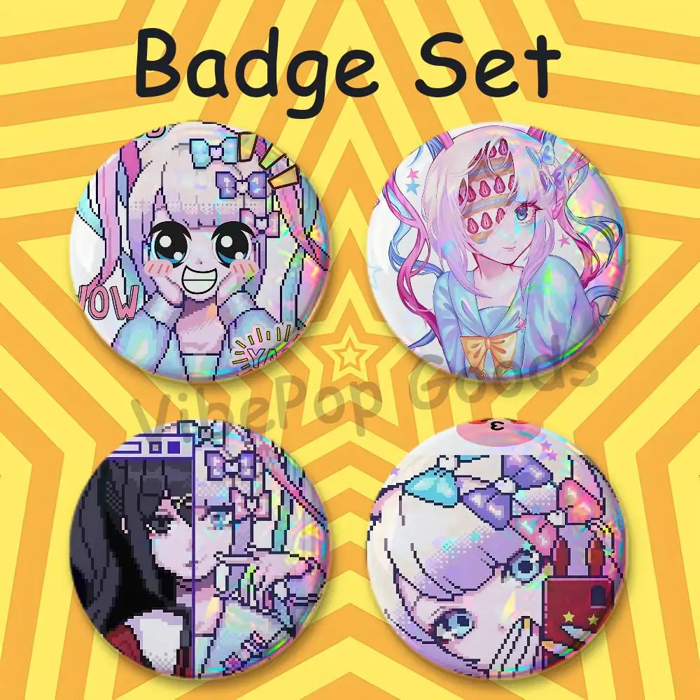 K-KAngel NEEDY Girl 75mm Large Tin Badge 3 Inch Holographic Baji for Ita-Bag Centerpiece 4-Piece Set
