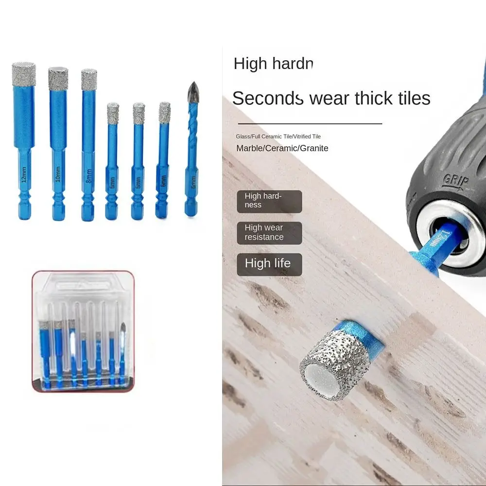 

7pcs /set 6-12mm Brazed Dry Drilling Bit Hex Shank Easy Chip Removal Tile Drill Bit Three Triangular Dril Diamond Coated