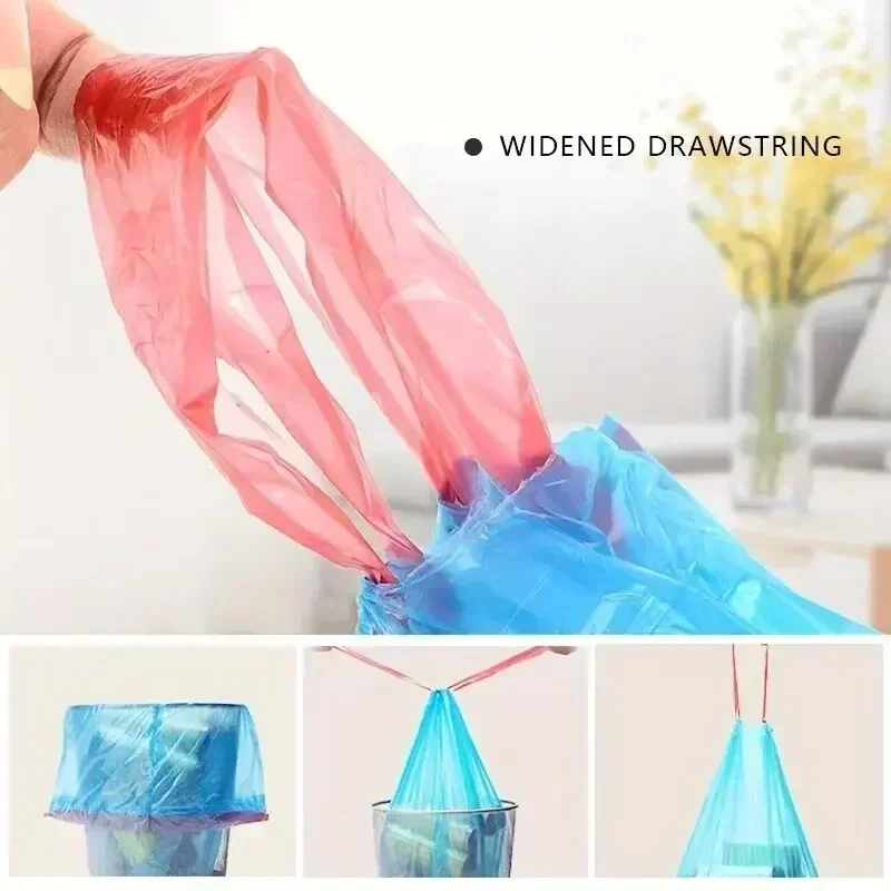 75PCS/5Rolls Drawstring Garbage Bag Disposable Garbage Bag Household Kitchen Bathroom Office Waste Bag Portable Cleaning Tool