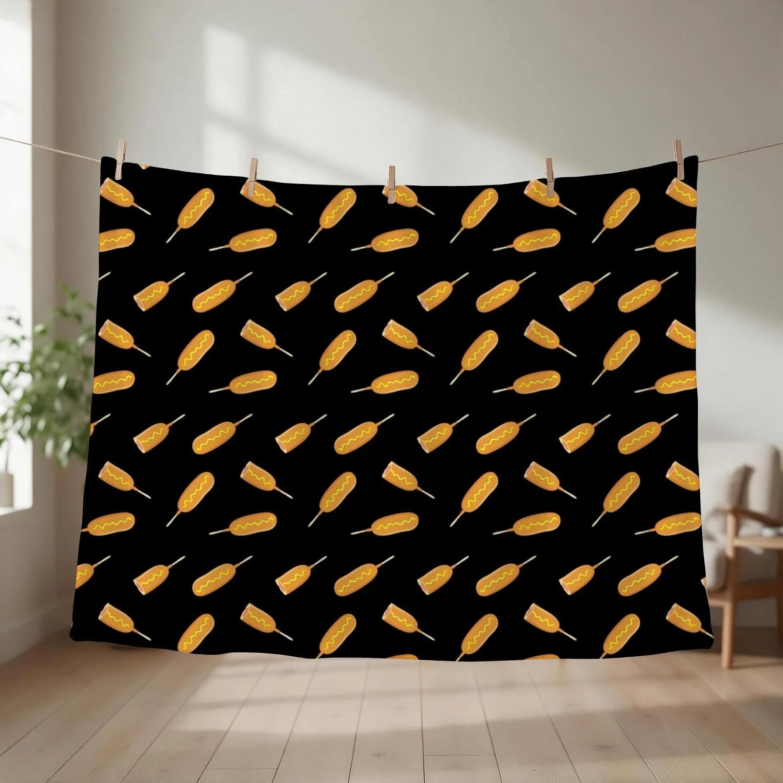 Corn Dogs on Black Throw Blanket Flannels Blankets For Baby Blankets For Bed Soft Beds Blankets