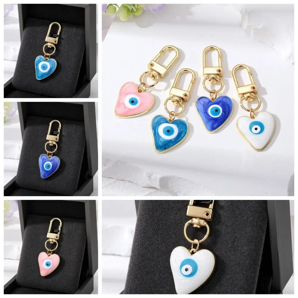 Enamel Turkish Heart Evil Eye Keychain Pendant Drip Oil Turkish Heart Blue Eye Pendant Blue Eye 4 Colors Turkish Heart Keyring