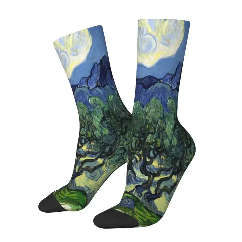 Custom Vincent Van Gogh Art Mens Crew Socks Unisex Cool 3D Printed The Olive Trees Dress Socks