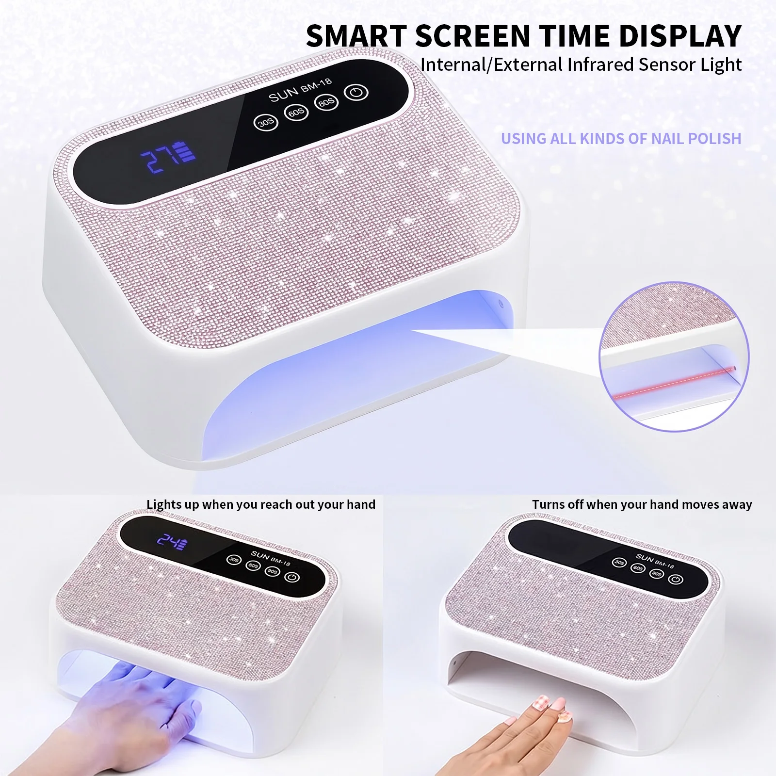 168W Professional Gel Light Dryer Plug in Wall 42 LED Fast Curing Light with 3 Timers Setting for Acrylic Builder 3D Nails Art