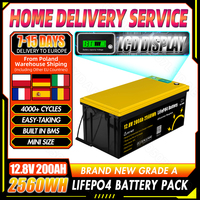 12V 200Ah Lifepo4 Battery Pack with LCD Display High Capacity 2560WH Lithium Iron Phosphate Cells Pack Bulit in BMS Cells for RV
