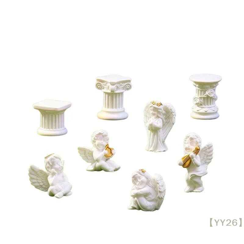 【YY26】Mini Resin Angel & Roman Pillar Mini Figurine Classic Garden, Desktop & Fairy Garden Decor