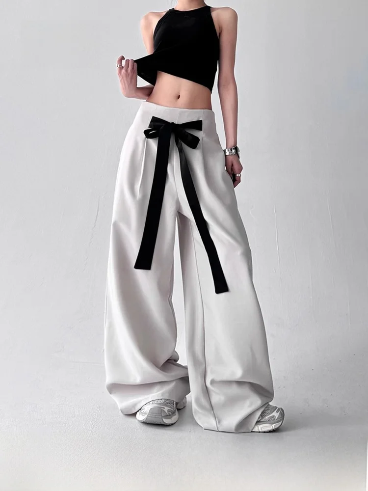 

High Waist Wide Leg Pants Elastic Waist Knot Belt Casual Trousers Summer New Sle Japanese Missy Sle Commute Sle