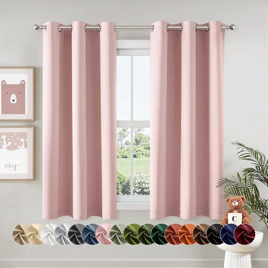 

Baby Pink Blackout Curtains for Girls Bedroom Li ing Room 63 Inches Long 2 Panels, Nursery Thermal Insulated Room Darkening Drap