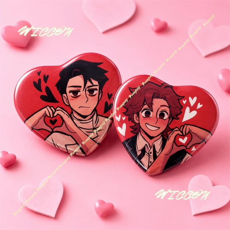 Heart Shape Enamel Pins Dead Plate Rody Vincent Anime Game Merch Metal Brooch Button Badges for Bag Jacket Decoration Gift