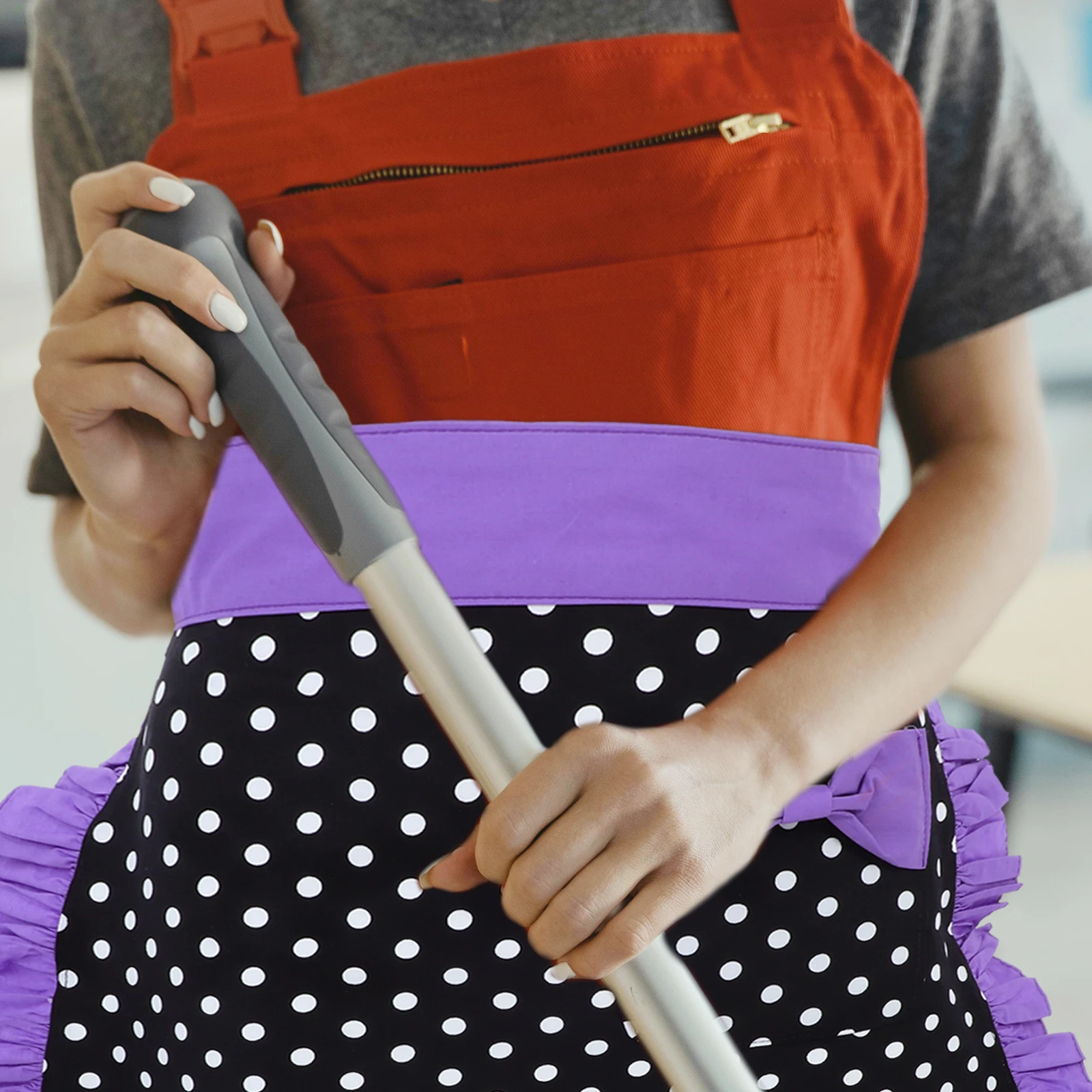 

Small Dot Print Half Apron For Women Adjustable Cotton Kitchen Workwear Maid Waitress Uniform Cafe Bakery Household Use