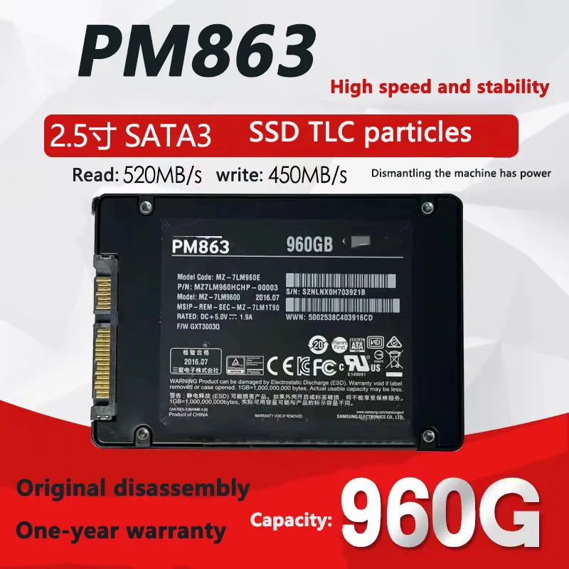 USED SSD PM863 960G SATA Home Desktop SSD Hard Drive MZ7LM960HCHP-00003