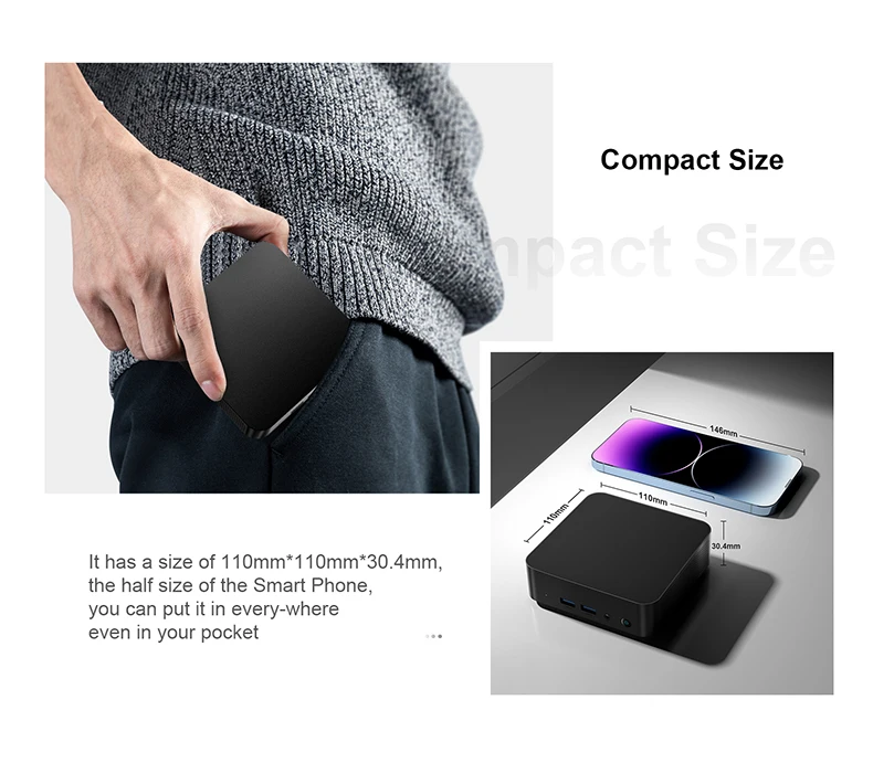 Chatreey T9 Mini PC Intel N3150 WIFI5 Windows 11 Ultra Small Pocket Computer Dual SSD Type-C 2K 60Hz RGB