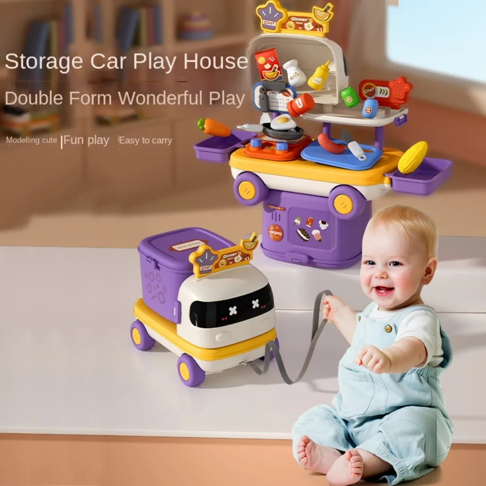 

Role Playing Game Kids Kitchen Playset Interaction Storage Play Makeup Accessories Portable Cartoon Toy Kitchen for Toddlers