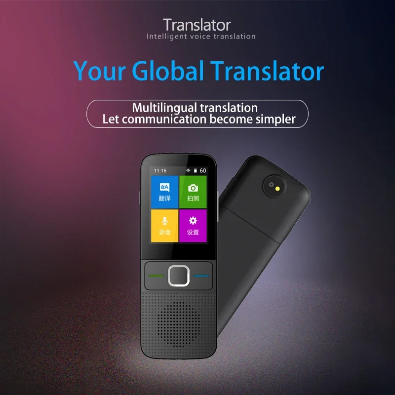 Traductor de voz inteligente portátil, compatible con traducción multilingüe con pantalla de 2,4 pulgadas