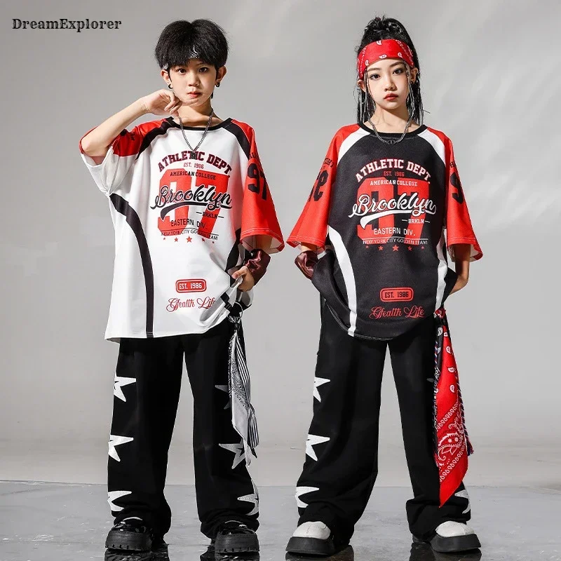 Children Cool Streetwear Boys Hip Hop Loose T-shirt Street Dance Shorts Girls K-pop Jogges Pants Kids Teens Summer Clothes Sets