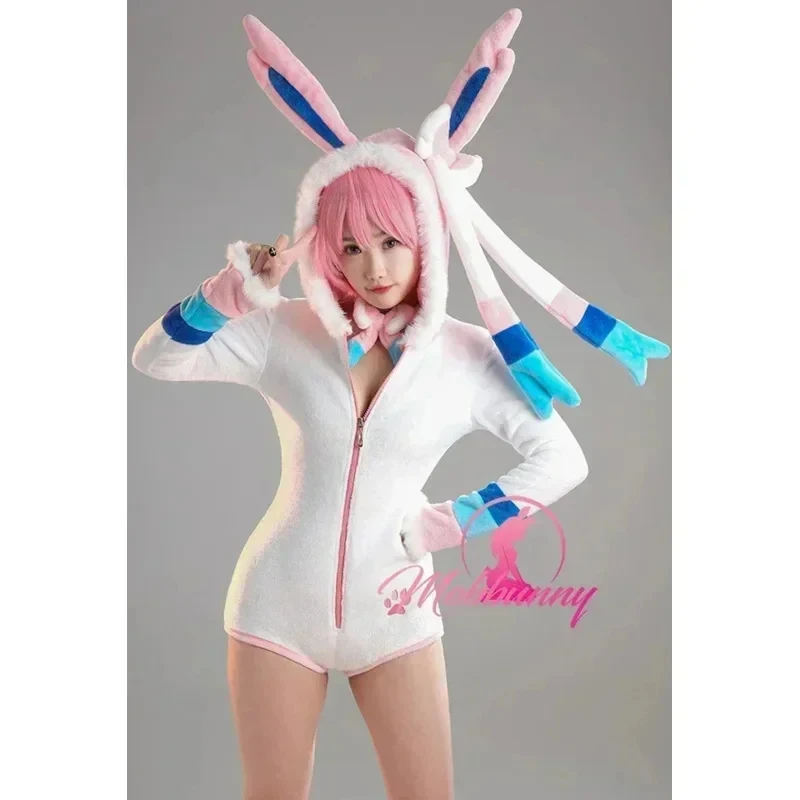 

ABC123Mobbunny PM Derivative Sexy Fluffy Hooded Bodysuit Deep V Kawaii Piece Romper with Choker and Socks Cosplay Co4,b;6.k,9/g'