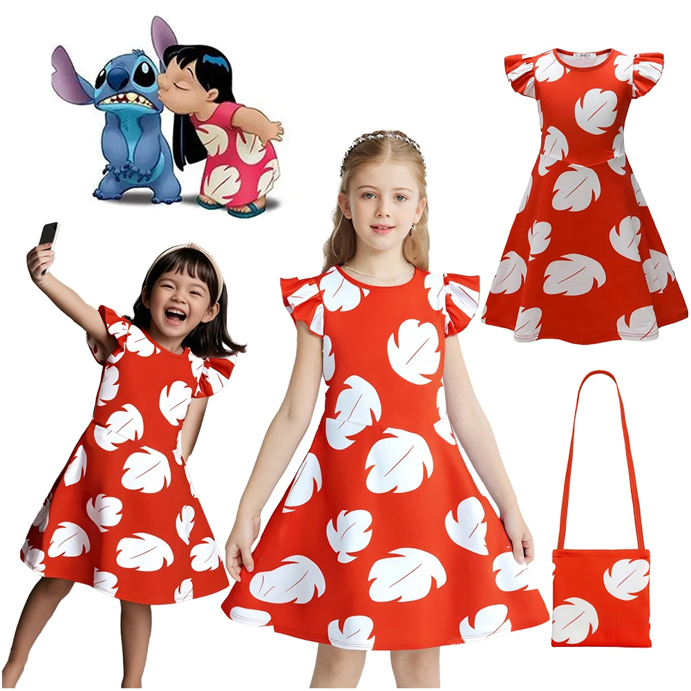 

Lilo Stich Custome Lilo Dress Sweet Cute Princess Red Dresses Pajamas 3D Digital Printed Girls Backpack Clothes Halloween Skirts
