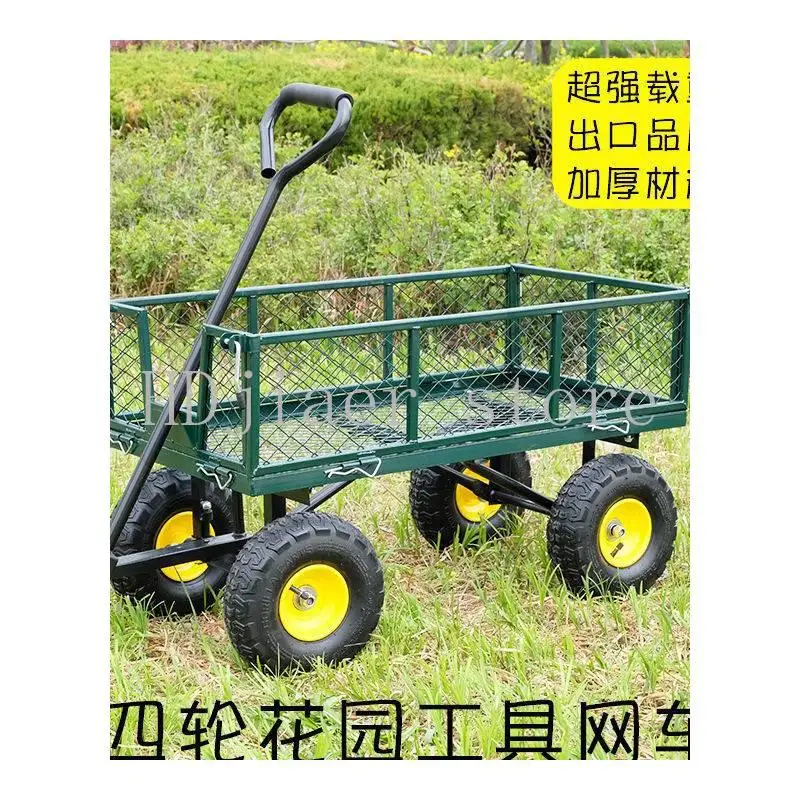 

Four wheel trailer for hauling cargo, heavy-duty handling vehicle for towing flatbed truck, driver for pushing and hauling cargo