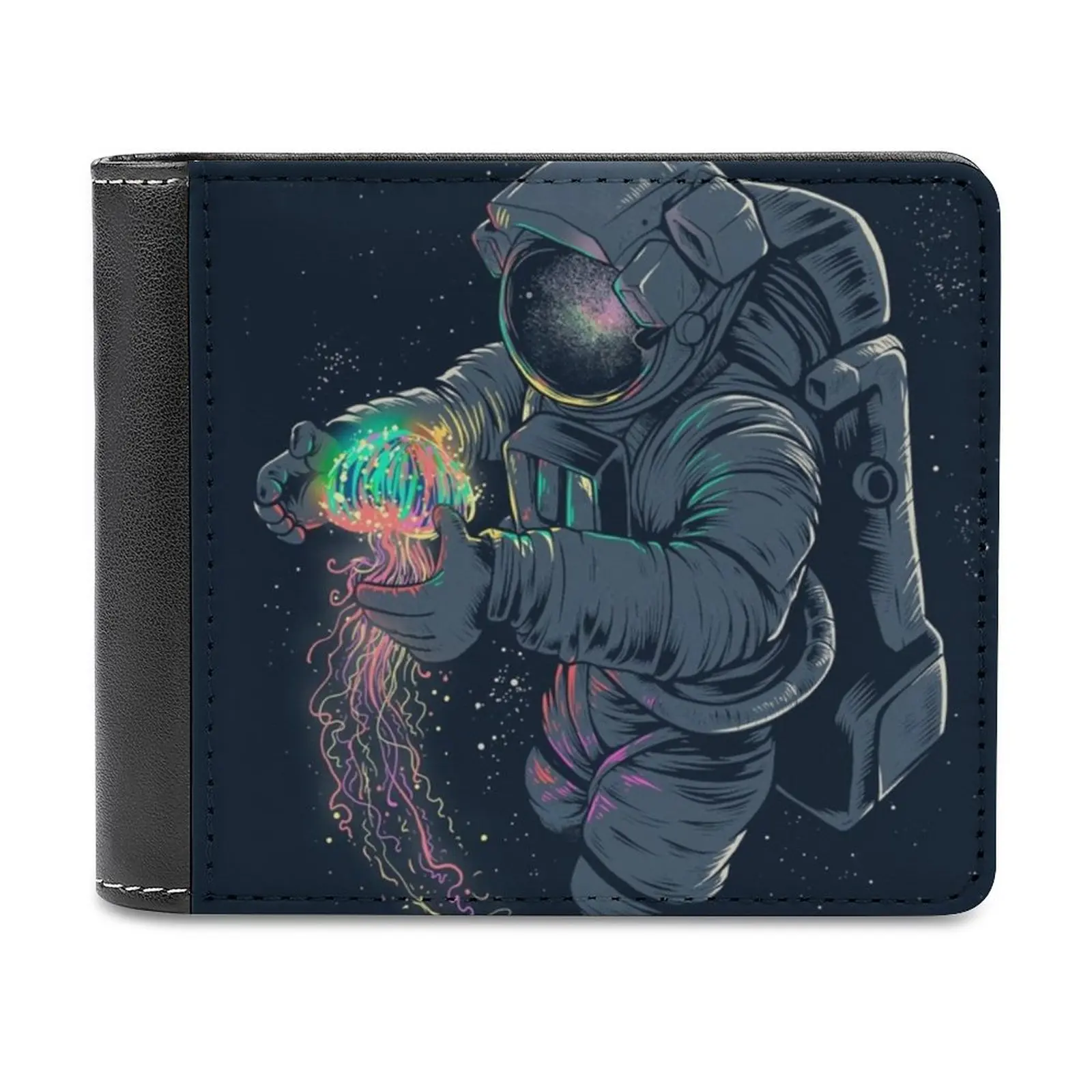 

Кожаный кошелек Jellyspace, мужской классический черный кошелек, держатель для кредитных карт, модный мужской кошелек, космонавт, медуза, неоновая медуза