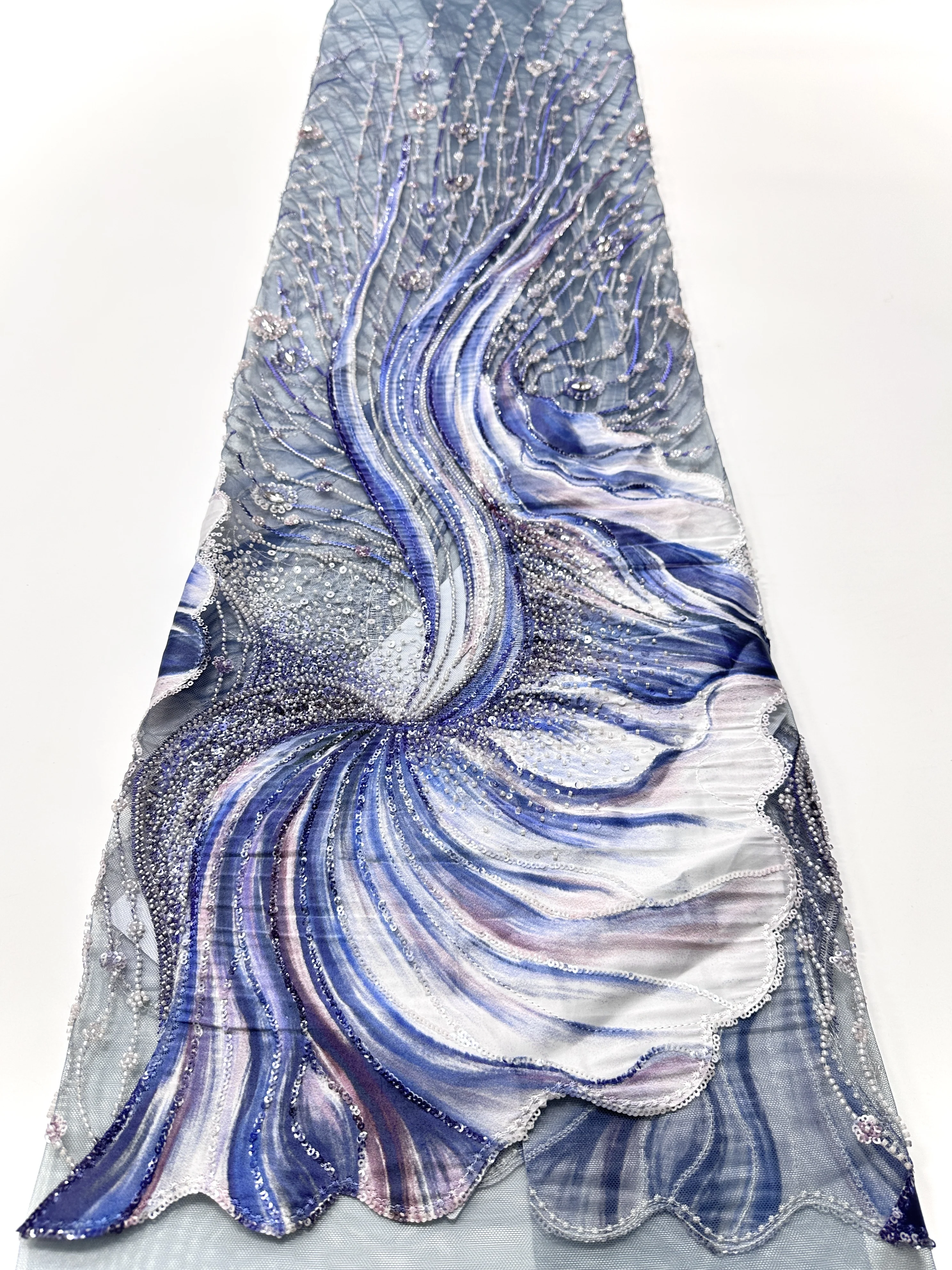 Luxury New Arrival African Nigerian Beads Embroidery Tulle Lace Elegant French Sequins Lace Fabrics for Wedding Party Dresses