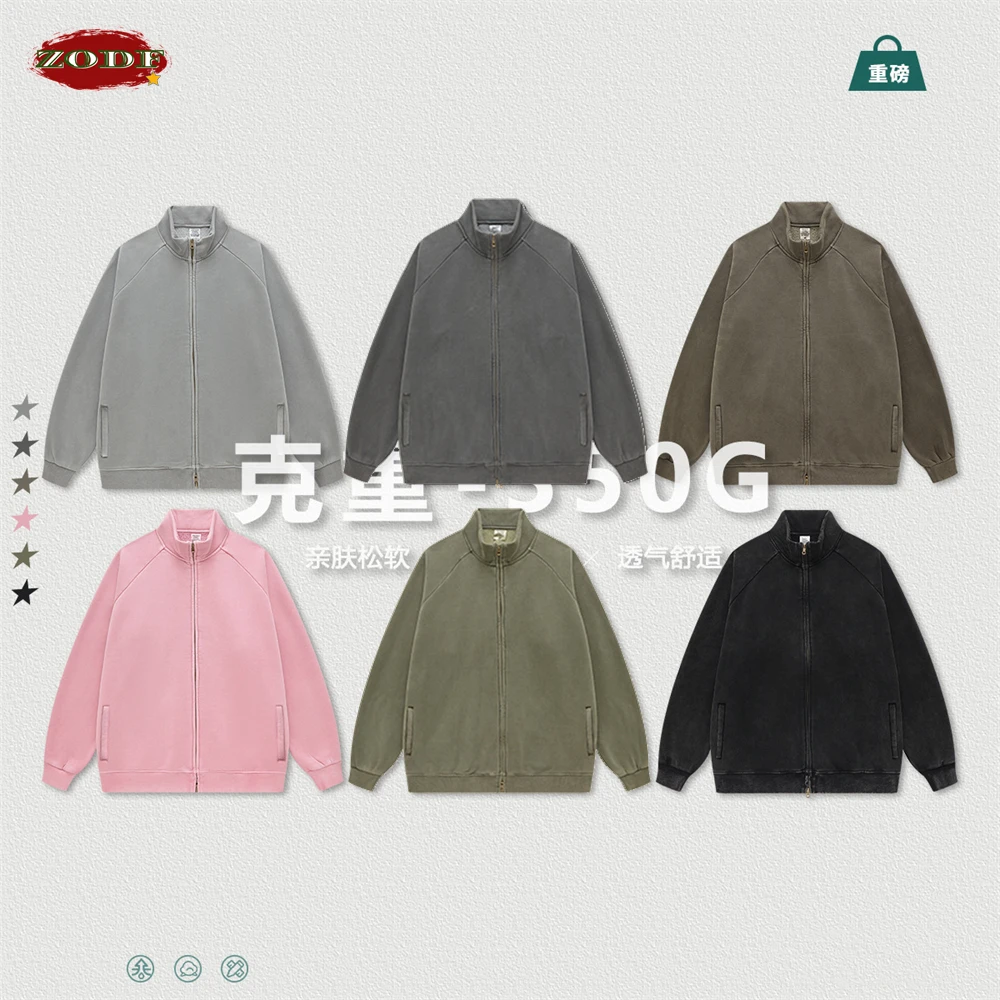 ZODF Retro 2023 Winter Men Washed Fleece Zipper Jackets Unisex Loose Oversized 350gsm Raglan Sleeve Coats Streetwears HY0649