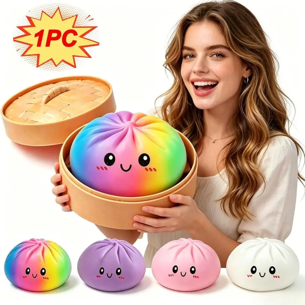16cm Extra Large Big Dumplings Squeeze Toy with Steamer Soft Squeeze Toy Glitter Fidget Steamed Bun Squeeze Pinch Le
