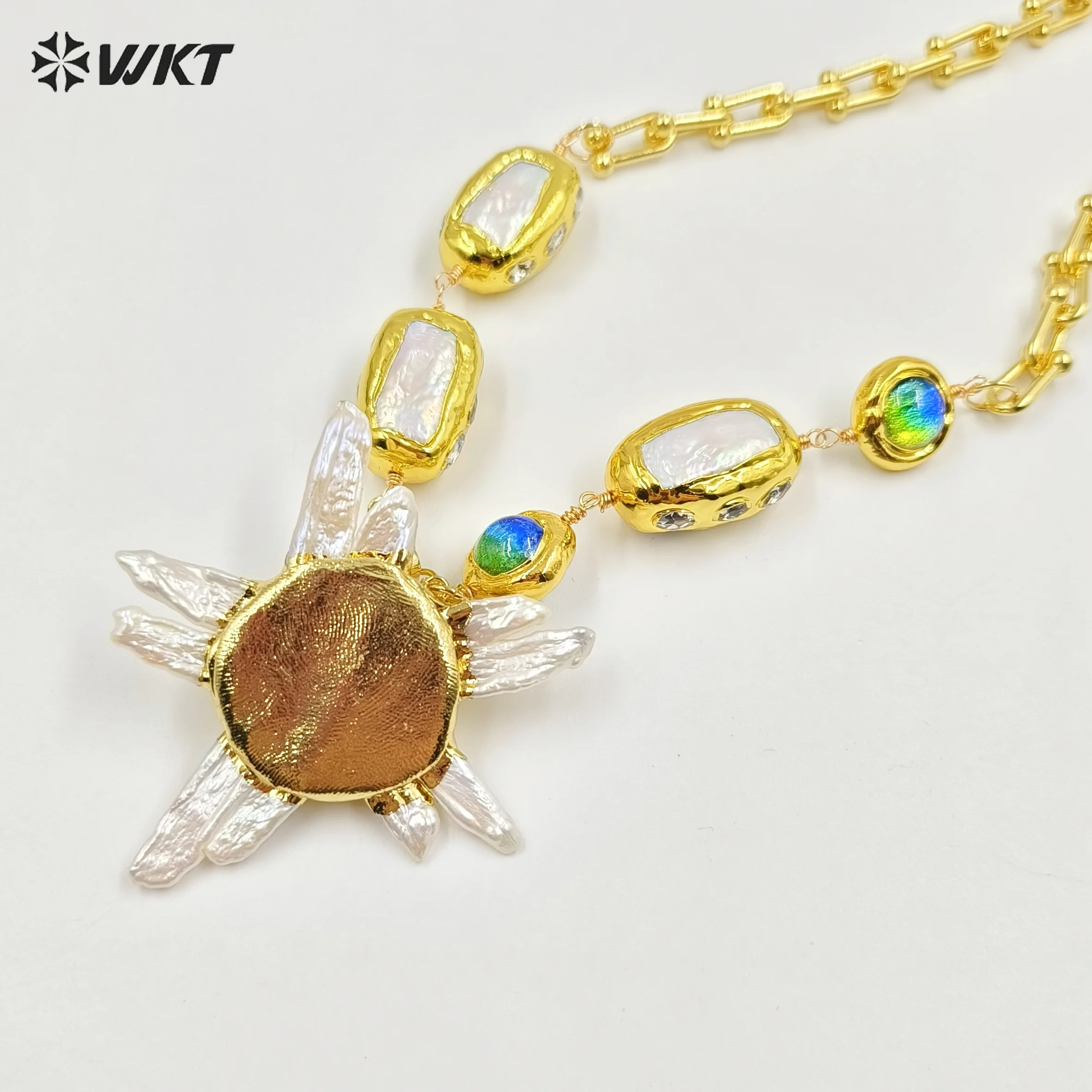 WT-JN256 العصرية قلادة كبيرة 18 كيلو قلادة للنساء كوكتيل الطرف الديكور لؤلؤ المياه العذبة والخرز الملون تصميم #5