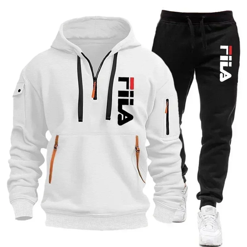 Spring Autumn Street New Men's Zipper Hoodie Pants Two Piece Set Outdoor Multi Pocket Casual Pullover Sports Suit Breathable Tra view 4