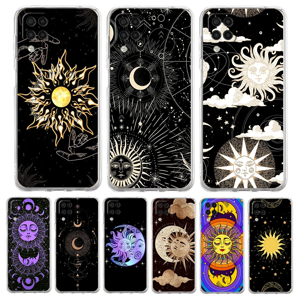 Suns Moons Clouds Astrological Case for Samsung Galaxy A13 A22 A32 A52 A53 A72 A51 A71 A11 A31 A41 A01 A21S 5G Transparent Shell