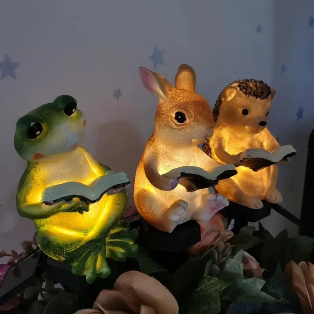 1PC Cute Solar Animal Light, Rabbit & Hedgehog Statue, Waterproof Resin Landscape Light for Outdoor Courtyard Garden Decoration