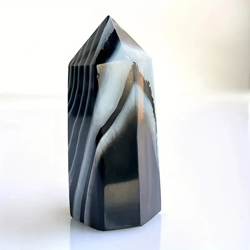 1pc Natural Black Agate Crystal Tower,Natural Stone for DIY, Home Decor Unique Gifts - view 4