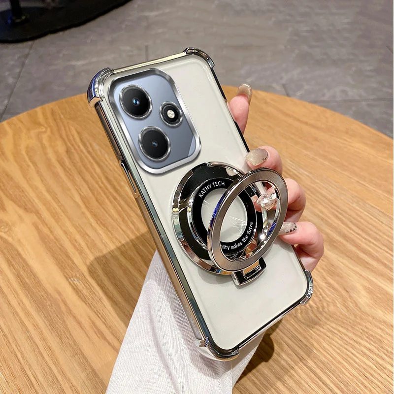 Hot 30 Luxury Shockproof Magnetic Bracket Transparent Clear Case for Funda Infinix Hot 30 30i Hot30 Play With Holder Stand Cover