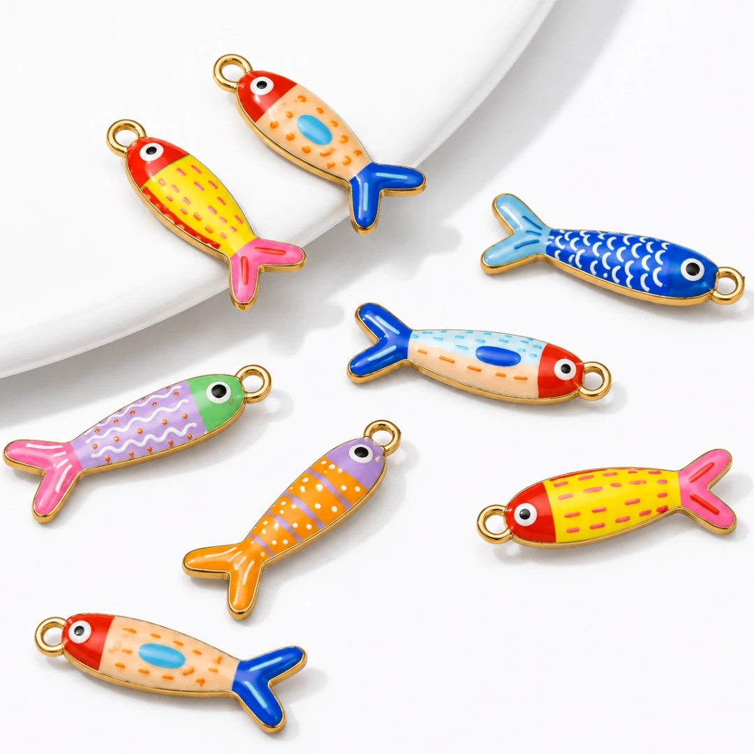 Fishing Equipment Stores - 3個入りステンレス製魚型エナメルチャーム、ゴールドペンダント、ステンレス製DIYジュエリー製作アクセサリー、ボヘミアンクラフトパーツ