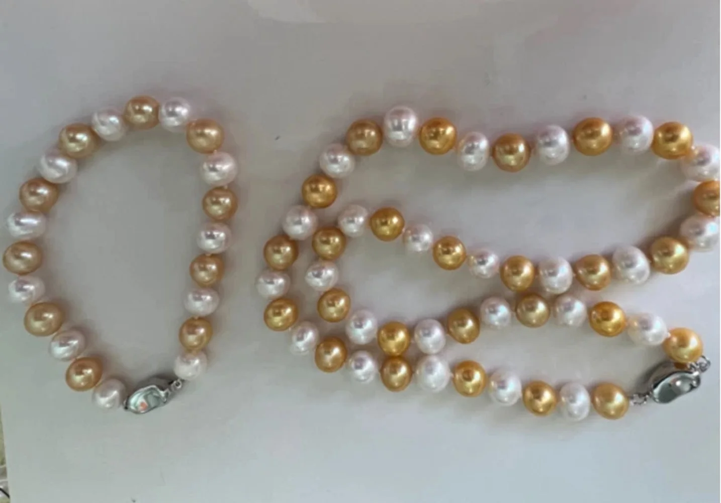 

Великолепное ожерелье из натурального золота Южных морей AAAA9-10 мм + белого жемчуга 18 дюймов + браслет 7,5-8 дюймов, комплект 925 s