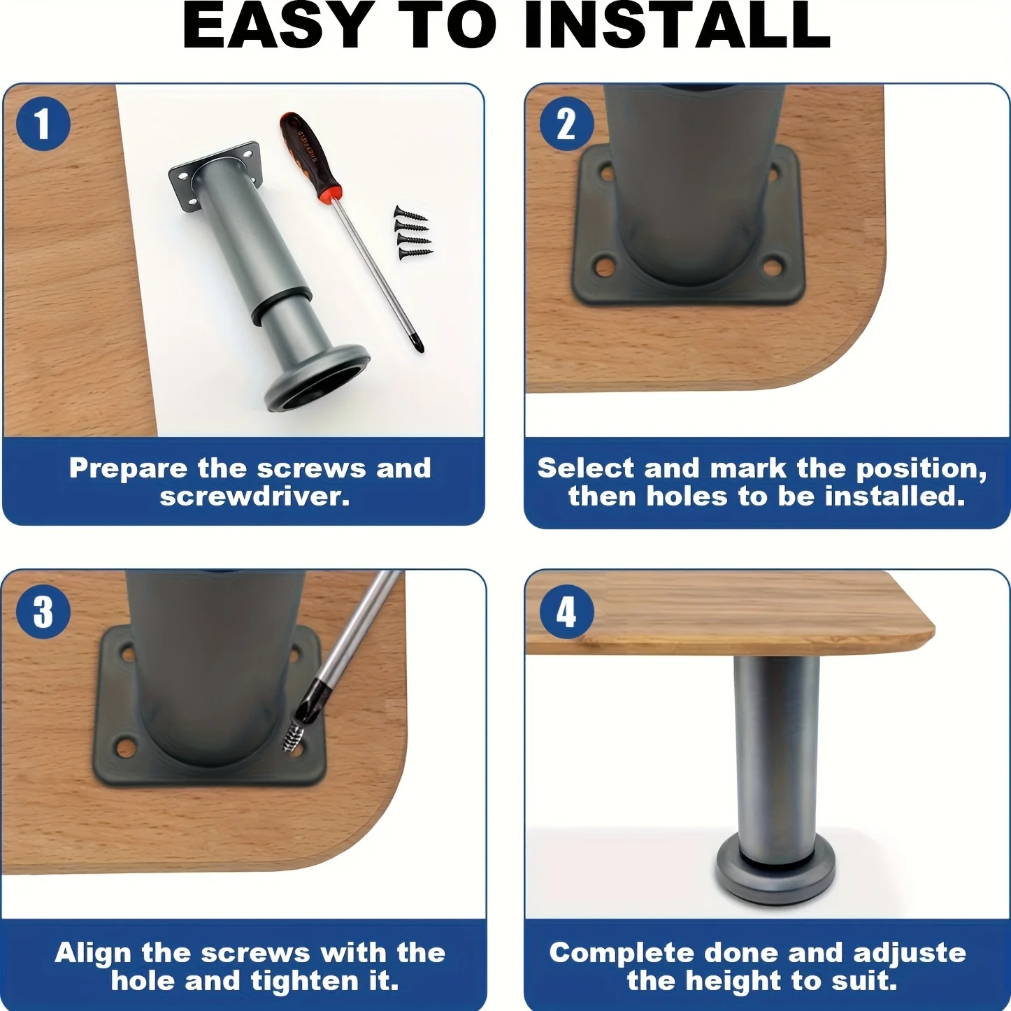 Heavy Duty Adjustable Furniture Legs - Tool-Free Height Adjustment (4.72" to 16.5" /12-42cm), Sturdy Metal Construction image 6