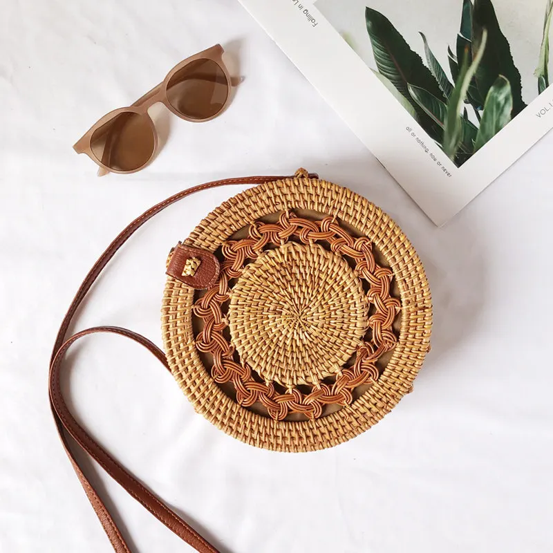 New Vine Woven Bag Vintage Grass Woven Beach Tourism Crossbody Bag Handmade Brown Woven Bag