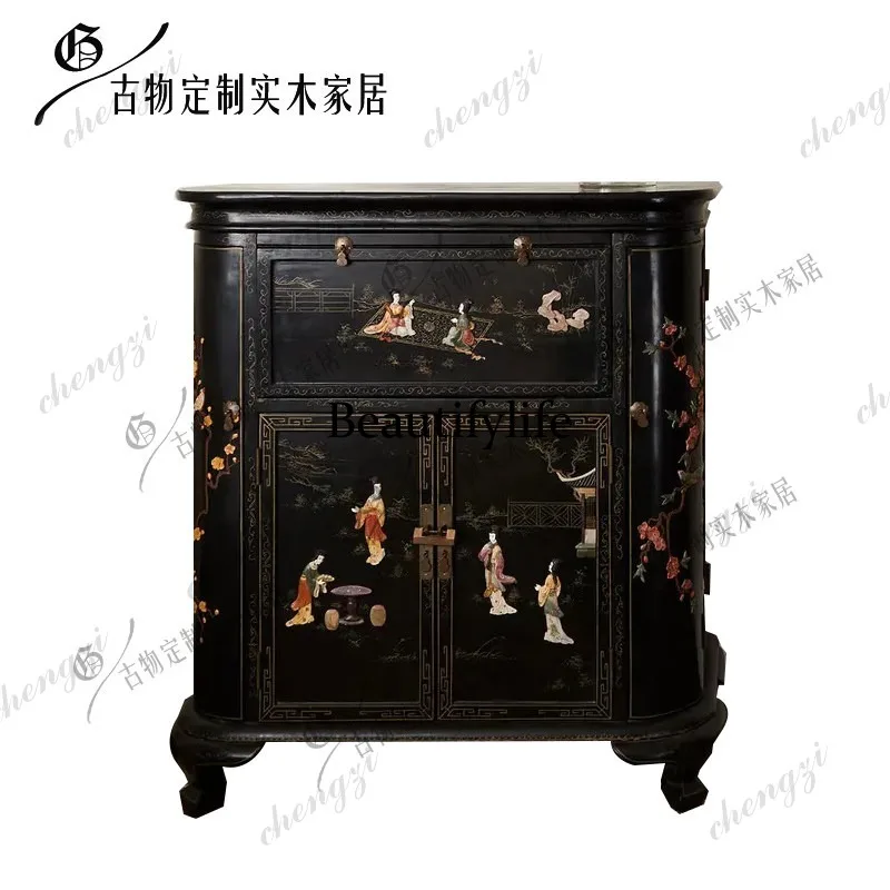 Retro painted solid wood cabinet engraved storage cabinet/living room personalized entrance cabinet multi-function