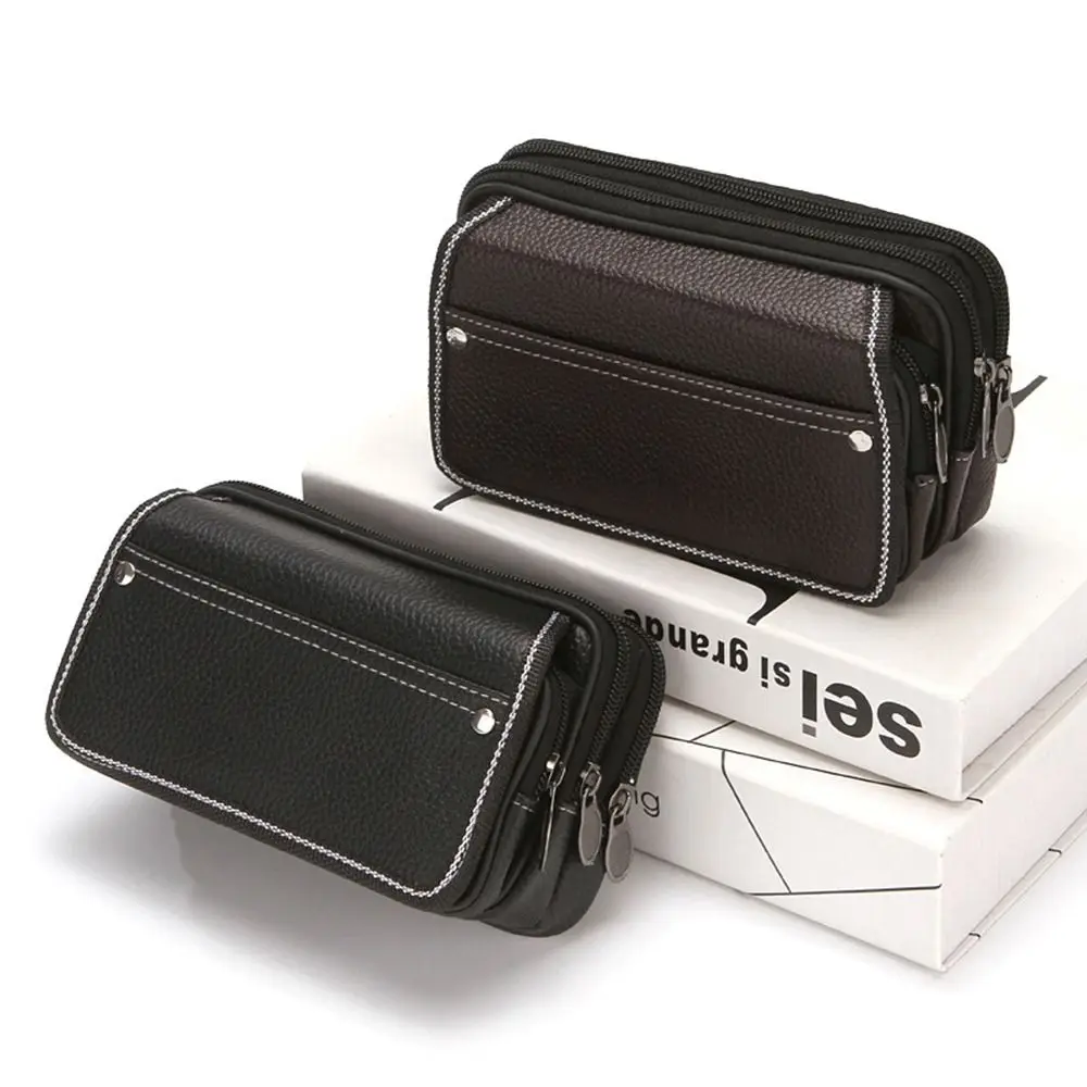 New PU Leather Man Belt Pouch 6.5inch Zipper Phone Case Modern Universal Phone Belt Clip Bag Men's