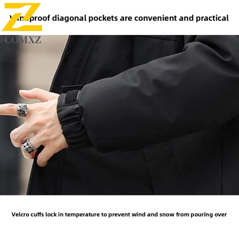 COMXZ 2025 Heren Dames Fleece gevoerde verdikte opstaande kraag Winterjas Waterdicht Winddicht Buitensporten Omkeerbare jas
