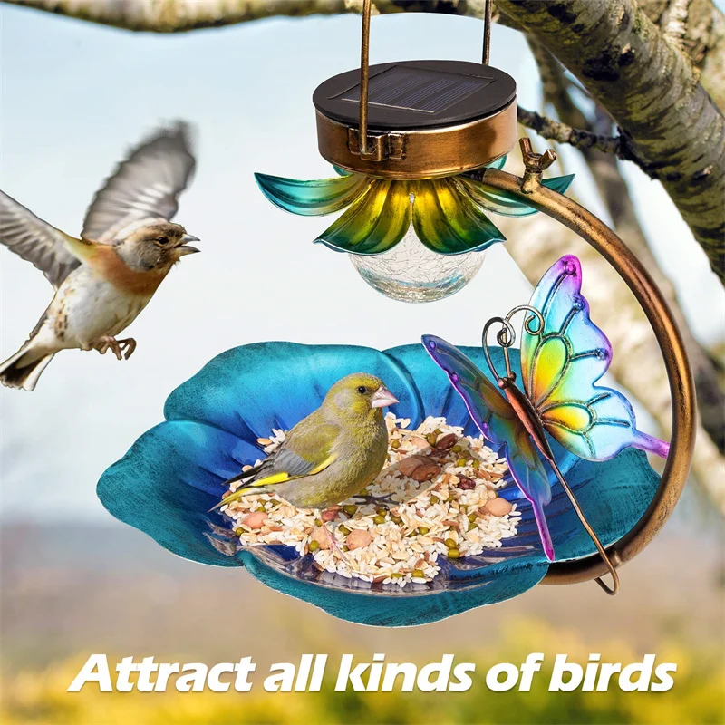 

Outdoor Solar Bird Feeder Garden Hanging Decoration Bird Feeding Garden Wild Bird Seed Dispenser Holder Food Container Dropship