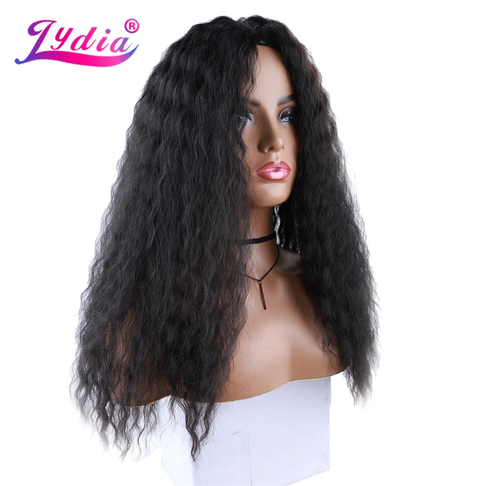 Lydia Long Kinky Curly Synthetic Hair Wig For African American Women Loose Wavy Black 18Inch Afro Curly High Temperature