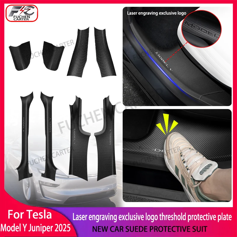 

For Tesla ModelY Juniper 2025 Front Rear Door Sill Guard Waterproof Anti-kick Pad ABS Door Sill Strip Guard Interior Accessories