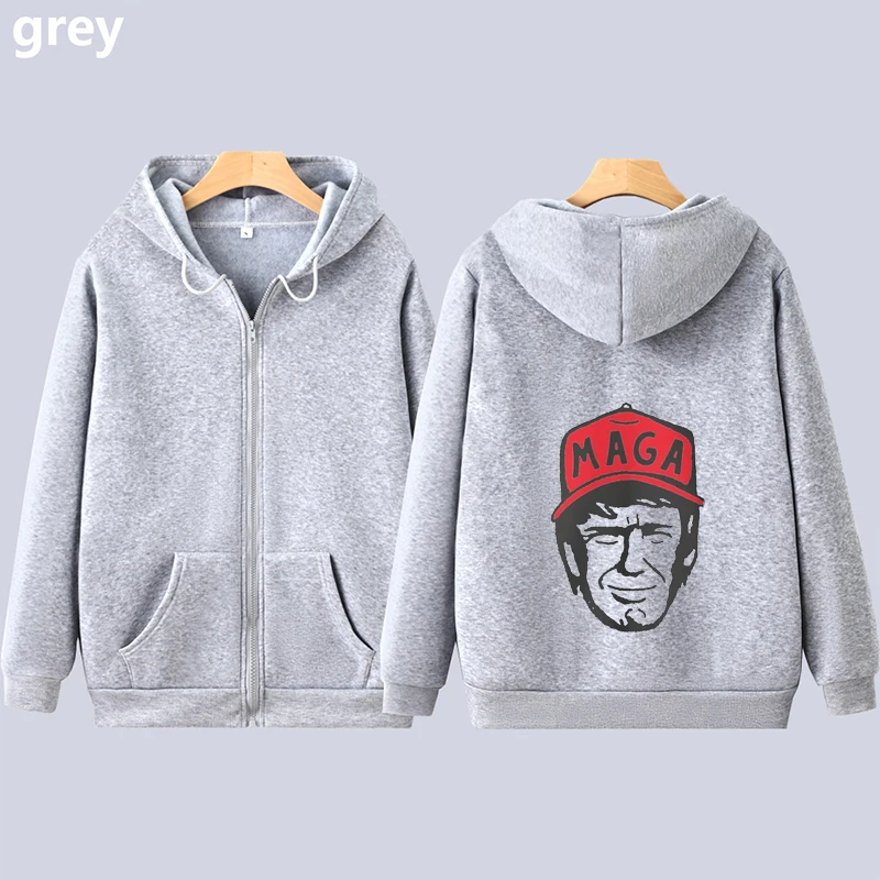 Maga Trump Simple Cartoon Line Style Zip Sweatshirts 2025 Presidential Clothing For Men Women Gifts For Trump Supporters