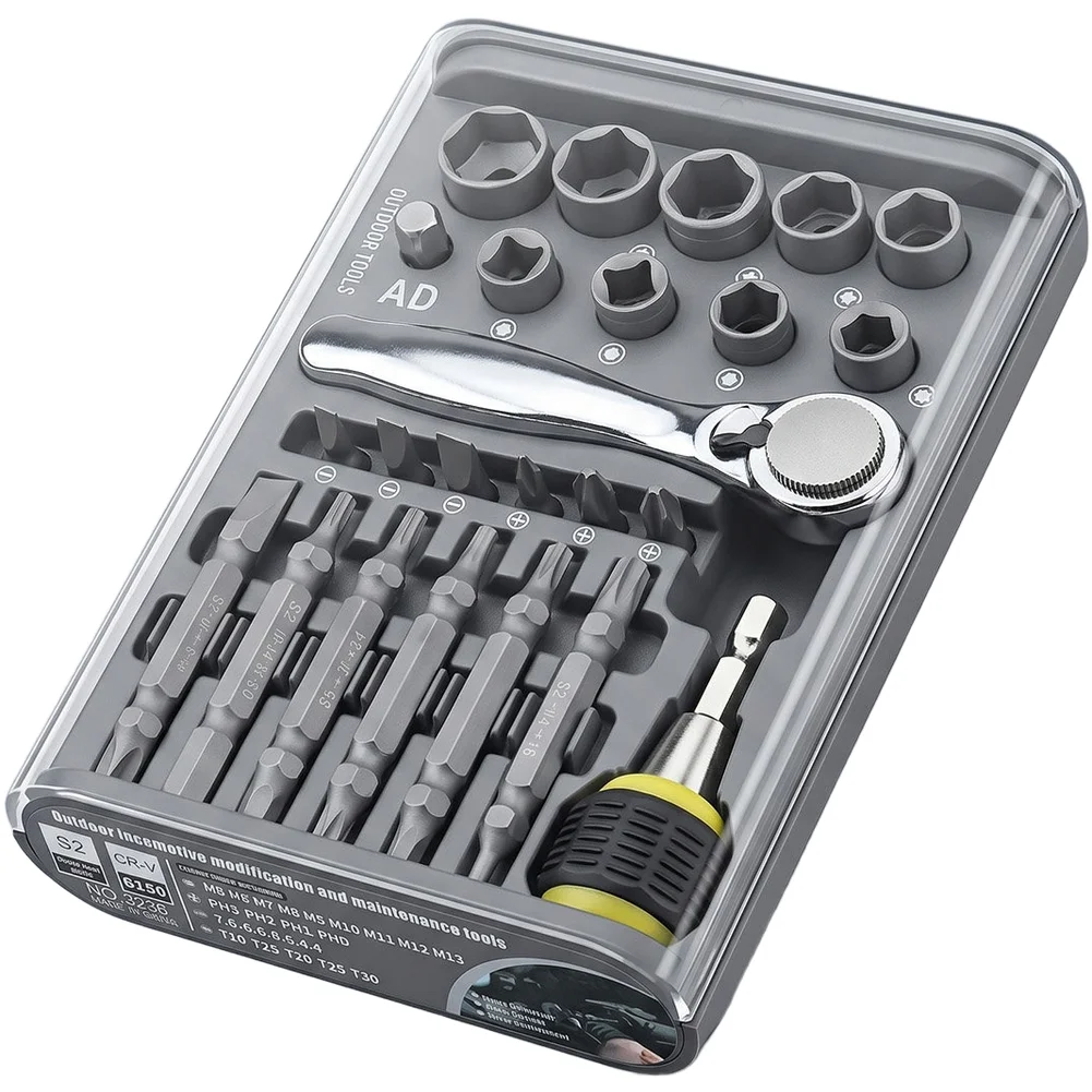 Magnetic Ratchet Screwdriver Set 30 in 1 with For Torx Hex Bits For cross Bits for General Repair Applications