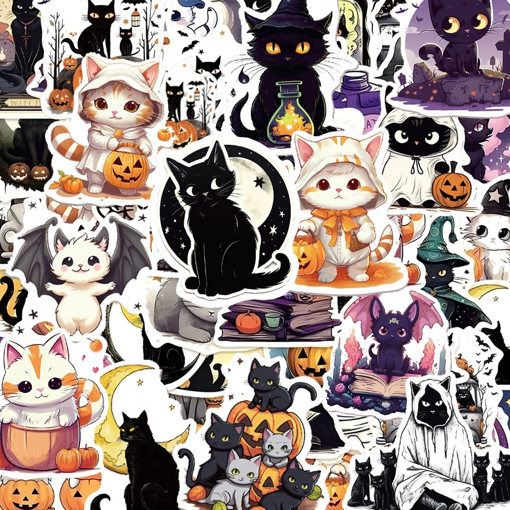 

10/30/50pcs Funny Cute Halloween Cat Graffiti Stickers Cartoon Waterproof Decals DIY Skateboard Guitar Laptop Sticker Toys Gifts