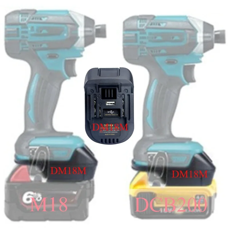 DM18M For Dewalt 20V For Milwaukee For M18 Li-ion Battery Case Converter Adapter USB Charger For Makita 18V Tool BL1830 BL1815
