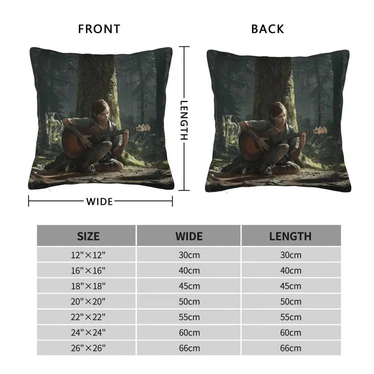 Ellie Williams Guitar Square Pillowcase Polyester Linen Velvet Printed Zip Decor Throw Pillow Case Room Cushion Cover 45x45