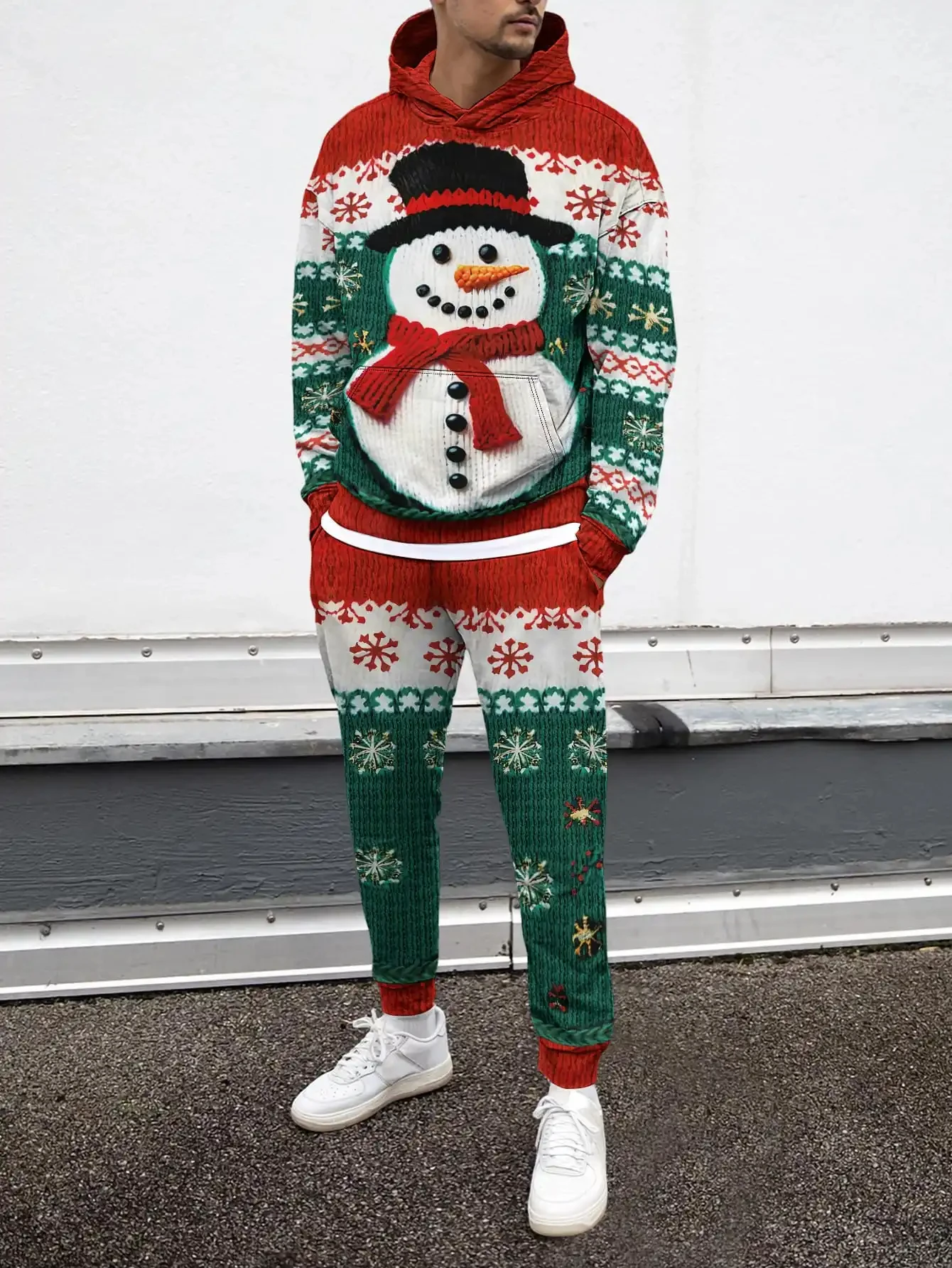 Ensemble de sweat à capuche de noël imprimé 3D pour hommes, automne hiver, fête de Festival, manches longues, ensemble deux pièces, ample, décontracté, confortable, survêtements