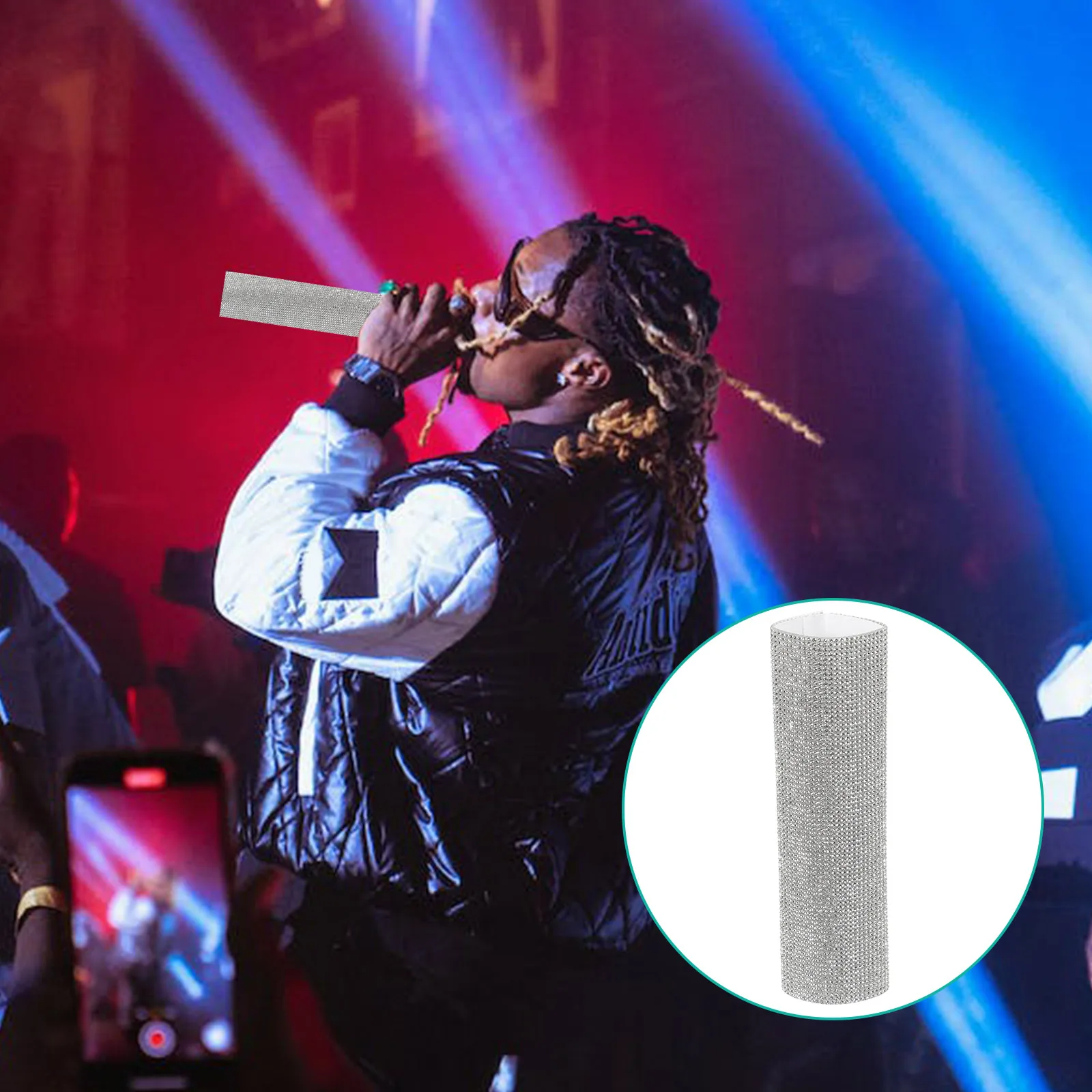 

Glamorous Rhinestone Microphone Handle Cover Sleeve For Wireless Handheld Mics Durable Plastic Mic Cover Replacement Cordless
